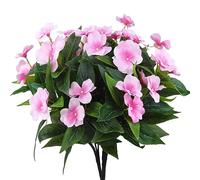 FAICOIA 2 Branches Artificial Impatiens Flowers Faux Impatiens Bushes Pink Silk Flowers Greenery Artificial Impatiens Bouquet for Outdoors Patio Lawn Garden Pot Hanging Basket Porch Decoration