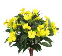 FAICOIA 2 Pcs Artificial Impatiens Flowers for Outdoors Faux Impatiens Bushes Yellow Silk Flowers Greenery Artificial Impatiens Bouquet for Patio Lawn Garden Pot Hanging Basket Porch Decoration