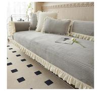 Failjierue 1 Piece Velvet Soft Thick Cotton Sofa Slipcover Warm Plush Solid Sectional Couch Cover with Ruffled Skirt Anti-Slip Furniture Protector(Style 1,Pillowcase (45x45cm))