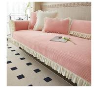 Failjierue 1 Piece Velvet Soft Thick Cotton Sofa Slipcover Warm Plush Solid Sectional Couch Cover with Ruffled Skirt Anti-Slip Furniture Protector(Style 2,Pillowcase (45x45cm))