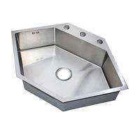 Failjierue 304 Stainless Steel Kitchen Sink Hexagonal Special-Shaped Handmade Single Tank Kitchen Single Basin Sink with Drain Pipe(Silver,70x50cm)