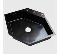 Failjierue 304 Stainless Steel Kitchen Sink Hexagonal Special-Shaped Handmade Single Tank Kitchen Single Basin Sink with Drain Pipe(Black,84x55cm)
