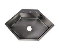 Failjierue Kitchen Sink w/Drain Pipe Diamond Shape 304 Stainless Steel Hexagonal Slot Handmade Single Tank Kitchen Single Basin Sink(Black,84x55cm)
