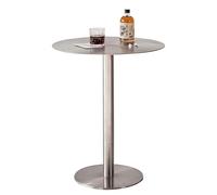 Failjierue Round Silver Bistro Table Outdoor Stainless Steel Cocktail Bar Table with Metal Base for Patio, Coffee Shop & Living Room(40x74cm)