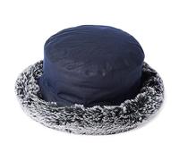 Failsworth Hats British Waxed Cotton Faux Fur Trim Bucket Hat - Navy Blue One Size