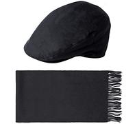 Failsworth Millinery Wax Flat Cap Bundle with Matching Lambswool Scarf (2 Items) in Navy, Size: Large (59cm)