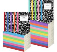 Fainne 100 Pack A5 Composition Notebooks Bulk Wide Ruled Composition Notebook College Ruled Notebooks Marble Covers Notebook for Student Classroom Office Supplies 30 Sheet/60 Page (Multicolor Spine)