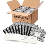 Fainne 100 Pack Composition Notebook Half Size Bulk 5 x 7-1/2 Inches Mini Wide Ruled Composition Notebooks Small School Journals for Kids Junior Primary School Essentials, 40 Sheets(Marble,Black)