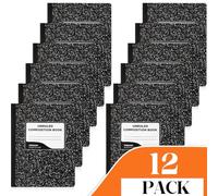 Fainne 12 Pack Black Marble Composition Notebooks Unruled Paper 100 Sheet 9-3/4 x 7-1/2" Marble Composition Books Bulk for Work School Office Hard Cover Comp Book School Supplies