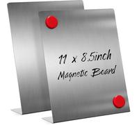 Fainne 2 Pcs Magnetic Board Stand Metal Magnet Bulletin Board Magnet Display with Easel for Tabletop for Back to School Memo Menu Table Office Kitchen Supplies (Silver,11 x 8.5 Inches)