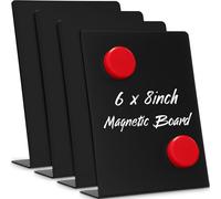 Fainne 4 Pcs Magnetic Board Stand Metal Magnet Bulletin Board Magnet Display with Easel for Tabletop for Back to School Memo Menu Table Office Kitchen Supplies (Black,6 x 8 Inches)
