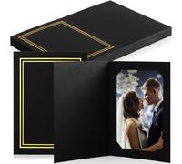 Fainne 50 Pcs Photo Folders for 4x6 or 5x7 Pictures Photo Frame Note Cards Paper Greetings Cardboard Picture Frame Photo Inserts Cards Picture for Portraits Graduation Wedding (Black, Gold Lining)