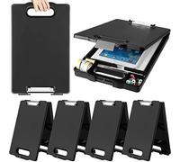 Fainne 6 Pcs Heavy Duty Clipboard with Storage and Handle Plastic Compartments Built-in Pen Holder Large Capacity Foldable Clipboard with Storage and Clip, 9.8x15.3(Black)