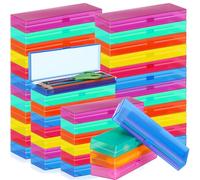 Fainne 80 Pieces Plastic Pencil Boxes Bulk Frosted Clear Multi Colored Pencil Case Hard Pens Holder with Lid and Snap Closure Purpose for Office(Candy Color)