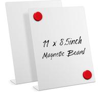 Fainne White 2 Pcs Magnetic Bulletin Board with Easel Stand 11 x 8.5 x 2.4 Inches Mini Magnet Metal Tabletop Memo Display Board for Back to School Menu Table Office Supplies