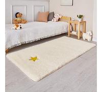 Faint Yellowish White Runner Rug for Bedroom,3'X5',Fluffy Area Rug for Living Room,Bedside Rug for Kids Room,Shaggy Throw Rug for Nursery Room,Fuzzy Plush Rug,White Carpet,Rectangle,Cute Room Decor