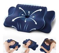 FAIORD Memory Foam Pillow, Ergonomic Pillow Suitable for Back, Stomach and Side Sleepers, Cervical Pillow with Washable Cover, Neck Support Pillow 64x39x10/13 cm, Dark Blue