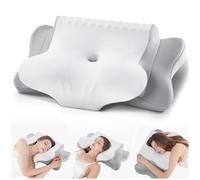 FAIORD Memory Foam Pillow, Ergonomic Pillow Suitable for Back, Stomach and Side Sleepers, Cervical Pillow with Washable Cover, Neck Support Pillow 64x39x10/13 cm, Light Grey