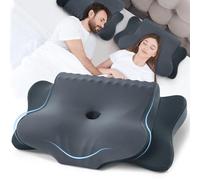 FAIORD Snore Relief Pillow Memory Foam Pillow, Ergonomic Pillow Suitable for Back, Stomach and Side Sleepers, Cervical Pillow with Washable Cover, Neck Support Pillow 64x39x10/13 cm, Dark Grey