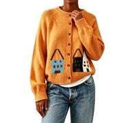 Fair Isle Cardigan Women Button Down Long Sleeve Nordic Knit Jacket | School Cardigans for Girls,crew Neck Drop Shoulder, Cropped Oversized, Retro Cozy Warm Autumn Knitwear, Office Preppy Weekend