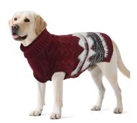 Fair Isle Dog Jumper - Winter Knit Sweater with Harness Hole | Stretchy Easy On/Off Christmas Jumper for Large Dog | Warm Clothes Labrador, Golden Retriever, German Shepherd (Berry Red 3XL)