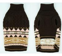 Fair Isle Dog Jumper - Winter Knit Sweater with Harness Hole | Stretchy Easy On/Off Christmas Jumper for Small Dog | Warm Clothes Pomeranian, Yorkshire Terrier, Maltese (Chestnut Brown S)
