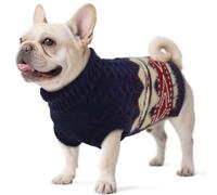 Fair Isle Dog Jumper - Winter Knit Sweater with Harness Hole | Stretchy Easy On/Off Christmas Jumper for Small Dog | Warm Clothes Bichon Frise, Shih Tzu, Mini Dachshund (Navy Blue M)