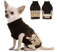 Fair Isle Dog Jumper - Winter Knit Sweater with Harness Hole | Stretchy Easy On/Off Christmas Jumper for Small Dog | Warm Clothes Chihuahua, Mini Yorkshire Terrier, Toy Poodle (Chestnut Brown XS)
