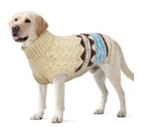 Fair Isle Dog Jumper - Winter Knit Sweater with Harness Hole | Stretchy Easy On/Off Christmas Jumper for Large Dog | Warm Clothes Labrador, Golden Retriever, German Shepherd (Beige 3XL)