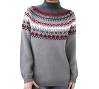 Fair Isle Jumpers for Women UK Cozy Soft Long Sleeve Roll Neck Nordic Autumn Winter Sweater Vintage Fair Isle Jumpers Icelandic Vintage Knitwear(Grey, M)