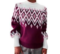 Fair Isle Jumpers for Women UK Icelandic Sweaters Soft Nordic Jumpers Cosy Warm Crew Neck Long Sleeves Autumn Sweater Casual Pullover Tops Ladies Christmas Knitwear, Red, M