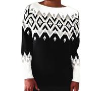 Fair Isle Jumpers for Women UK Icelandic Sweaters Soft Nordic Jumpers Cosy Warm Crew Neck Long Sleeves Autumn Sweater Casual Pullover Tops Ladies Christmas Knitwear, Black, M