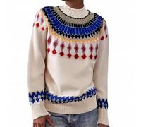 Fair Isle Jumpers for Women UK Retro Icelandic Sweaters Ladies Crew Neck Knitted Pullover Long Sleeve Casual Fashion Sweater Plus Size Warm Boho Tops Winter Warm Ladies Sweatshirts Tops (Blue 1, M)