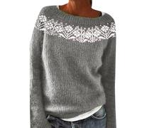 Fair Isle Jumpers Women Vintage Argyle Striped Sweaters Knitwear Pullover Tops Fall Clothing Fashion Long Sleeve Soft Warm Fine Knit Wool Nordic Jumpers for Women UK