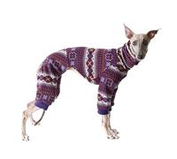Fair Isle Style Whippet Jumpsuit,Greyhound Thermal Fleece High-Neck Onesie Pajamas,Cold Weather Thin Dog 4-Leg Coat Indoor Outdoor Base Layer Bodysuit_XL(Purple)