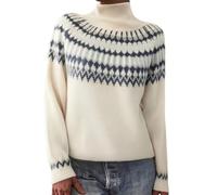 Fair Isle Sweater for Women UK Winter Knitted Sweater Round Neck Warm Classic Jumper Tops Printed Basic Autumn Ladies Pullover(Light Gray, M)