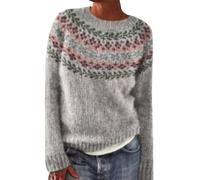 Fair Isle Sweater Women Vintage Holiday Winter Sweater Oversize Knitted Aztec Printed Long Sleeve Boat Neck Lightweight Retro Cute Pullover Tops