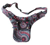 FAIR Trade Boho Cotton Print Travel 7 Pocket Passport Bag Utility Hip Money Belt (Black Print)