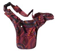 FAIR Trade Boho Cotton Print Travel 7 Pocket Passport Bag Utility Hip Money Belt (Burgundy Print)