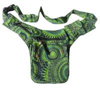 FAIR Trade Boho Cotton Print Travel 7 Pocket Passport Bag Utility Hip Money Belt (Green Print)