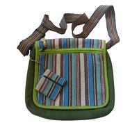 FAIR TRADE COTTON GHERI BEACH TRAVEL HIPPY BOHO FESTIVAL SHOULDER BAG & PURSE (Green & Multi)(Size:M)