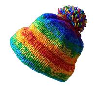 Fair Trade Fleece Lined Rainbow Wool Hat Beanie Skate Ski Hippy Boho Festival - Small