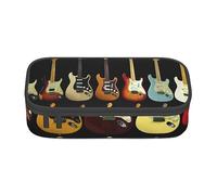 FAIRAH Art Guitar Pattern Printed Portable Large Capacity Compartment Stationery Pen Bag, Suitable for School Or Office Stationery