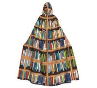 FAIRAH Library Bookshelf Print Hooded Cloak Women Men Halloween Dress Up Party Cosplay Costumes