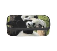FAIRAH Two Big Pandas Printed Portable Large Capacity Compartment Stationery Pen Bag, Suitable for School Or Office Stationery