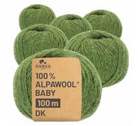 fairalpaka, DK, knitting wool, 300 g (6 x 50 g), 100 % baby alpaca wool, Alpaca, Hf285 Mittelgrün Heather, DK - 100m auf 50g