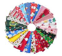 Fairblo 25Pcs Christmas Fabric 25cm x 25cm Christmas Fat Quarters Fabric Bundles Xmas Cotton Fabric Square Patchwork for Xmas Sewing, Quilting, Craft, Patchwork, DIY Handmade, Scrapbooking