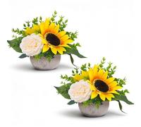 Fairblo 2Pcs Artificial Sunflowers Peonies Potted Small Artificial Plants in Pots Yellow Fake Sunflowers Faux Silk Peony Flowers for Spring Home Room Kitchen Bathroom Office Garden Wedding Decor