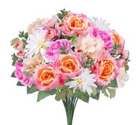 Fairblo 2Pcs Peony Artificial Flowers 52cm Pink Fake Roses Peonies Bunch of 20 Heads Large Silk Hydrangeas Dahlia Faux Flowers That Look Real Long Stem Artificial Flowers for Grave Wedding Home