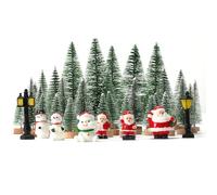 Fairblo 38 Pcs Miniature Sisal Snow Frost Tree Set, Mini Artificial Christmas Trees, Santa Claus Snowman Figures, Small Bottle Brush Trees with Wood Base for Christmas Village Tabletop Decoration